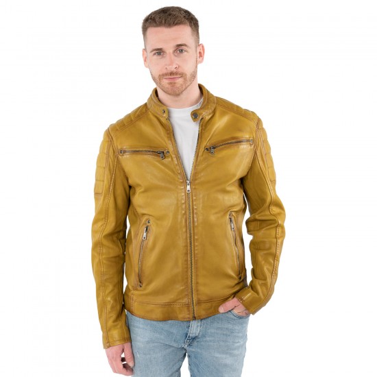 Męska skórzana kurtka Mauritius Żółta MMDerry