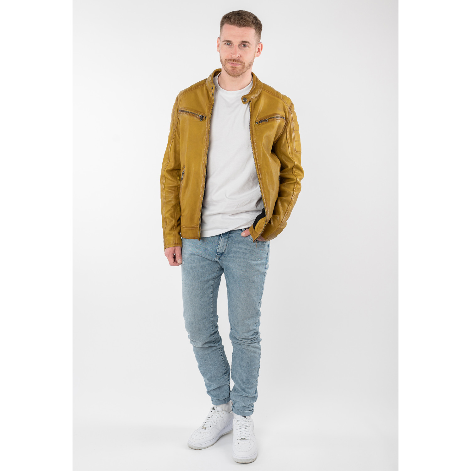 Męska skórzana kurtka Mauritius Żółta MMDerry – Kurtki skórzane