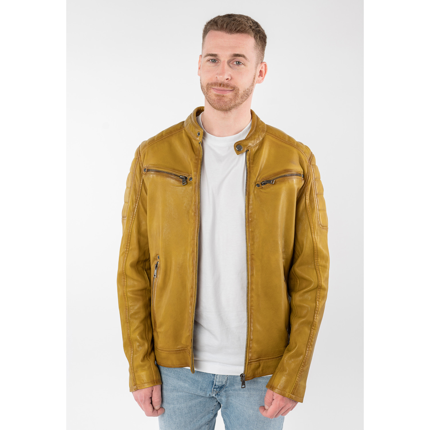 Męska skórzana kurtka Mauritius Żółta MMDerry – Kurtki skórzane