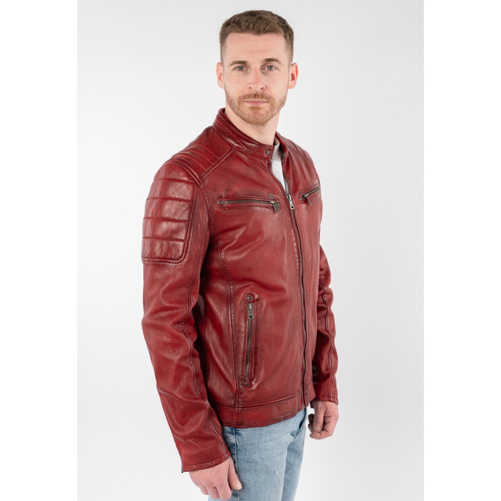 Męska skórzana kurtka Mauritius czerwona MMDerry - readytowear