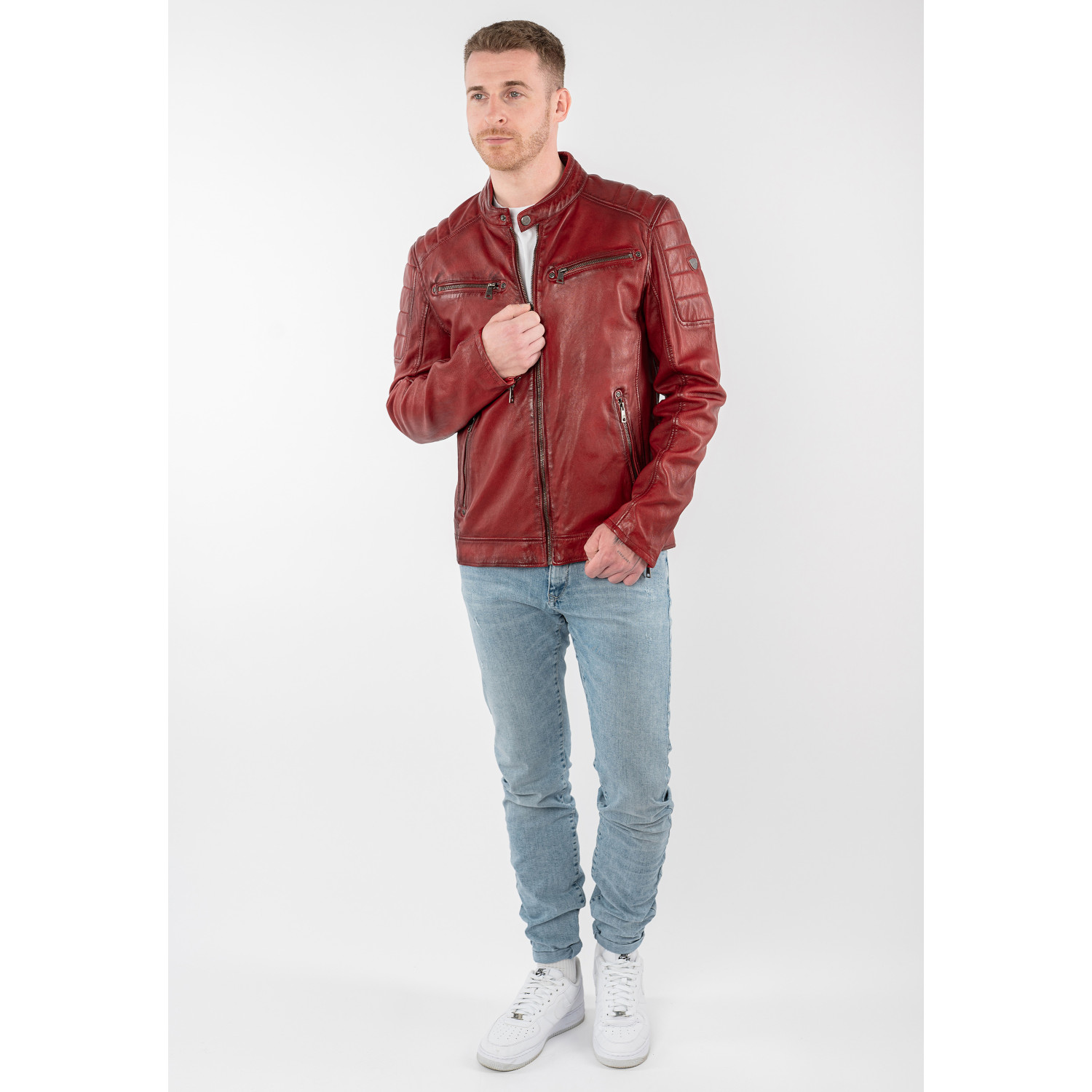 Męska skórzana kurtka Mauritius czerwona MMDerry – Kurtki skórzane