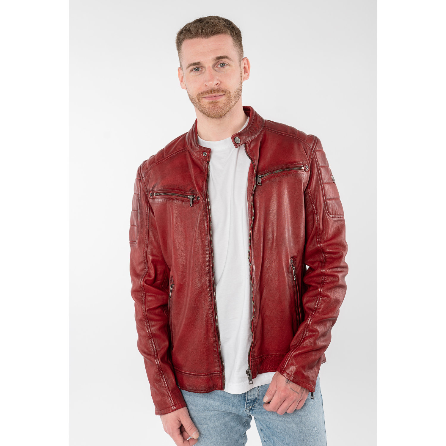 Męska skórzana kurtka Mauritius czerwona MMDerry – Kurtki skórzane