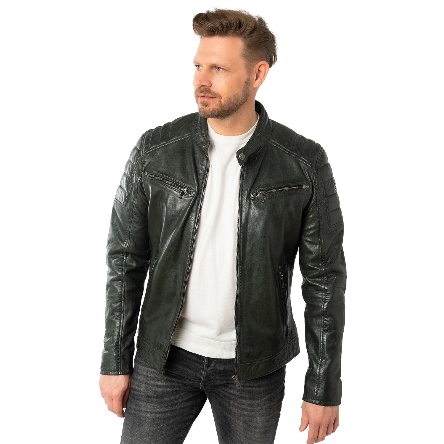 Męska skórzana kurtka Mauritius Ciemnozielona MMDerry – Kurtki skórzane
