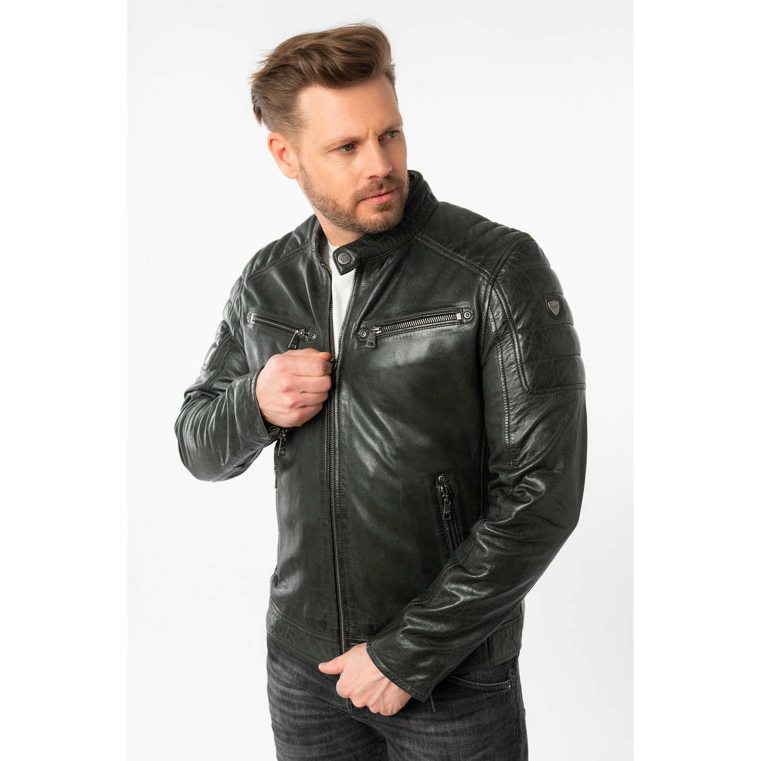 Męska skórzana kurtka Mauritius Ciemnozielona MMDerry – Kurtki skórzane