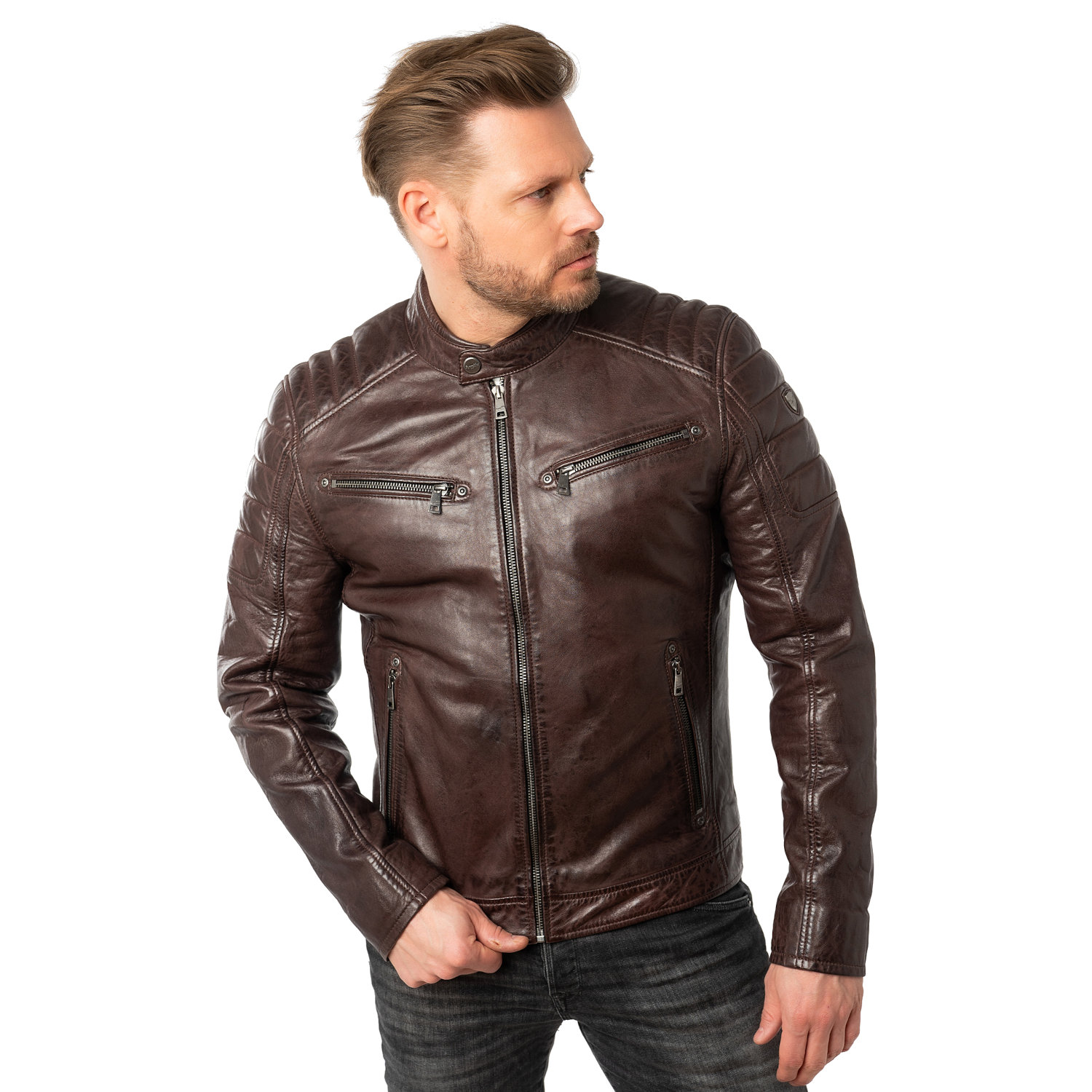 Męska skórzana kurtka Mauritius Ciemny bordowy MMDerry – Kurtki skórzane