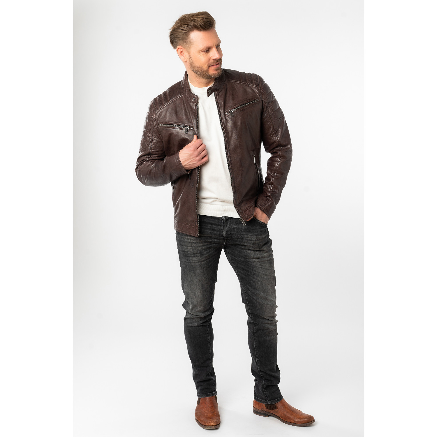 Męska skórzana kurtka Mauritius Ciemny bordowy MMDerry – Kurtki skórzane