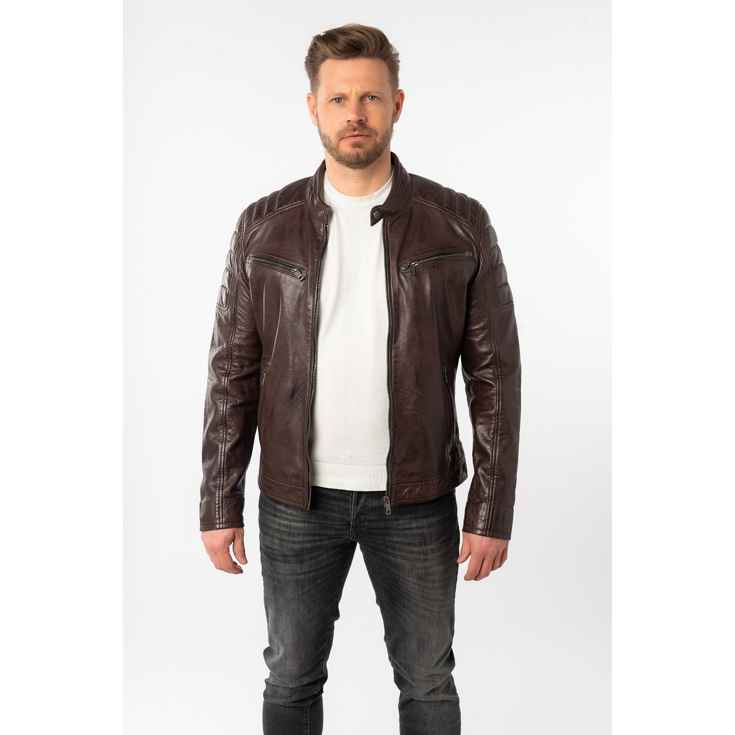 Męska skórzana kurtka Mauritius Ciemny bordowy MMDerry – Kurtki skórzane