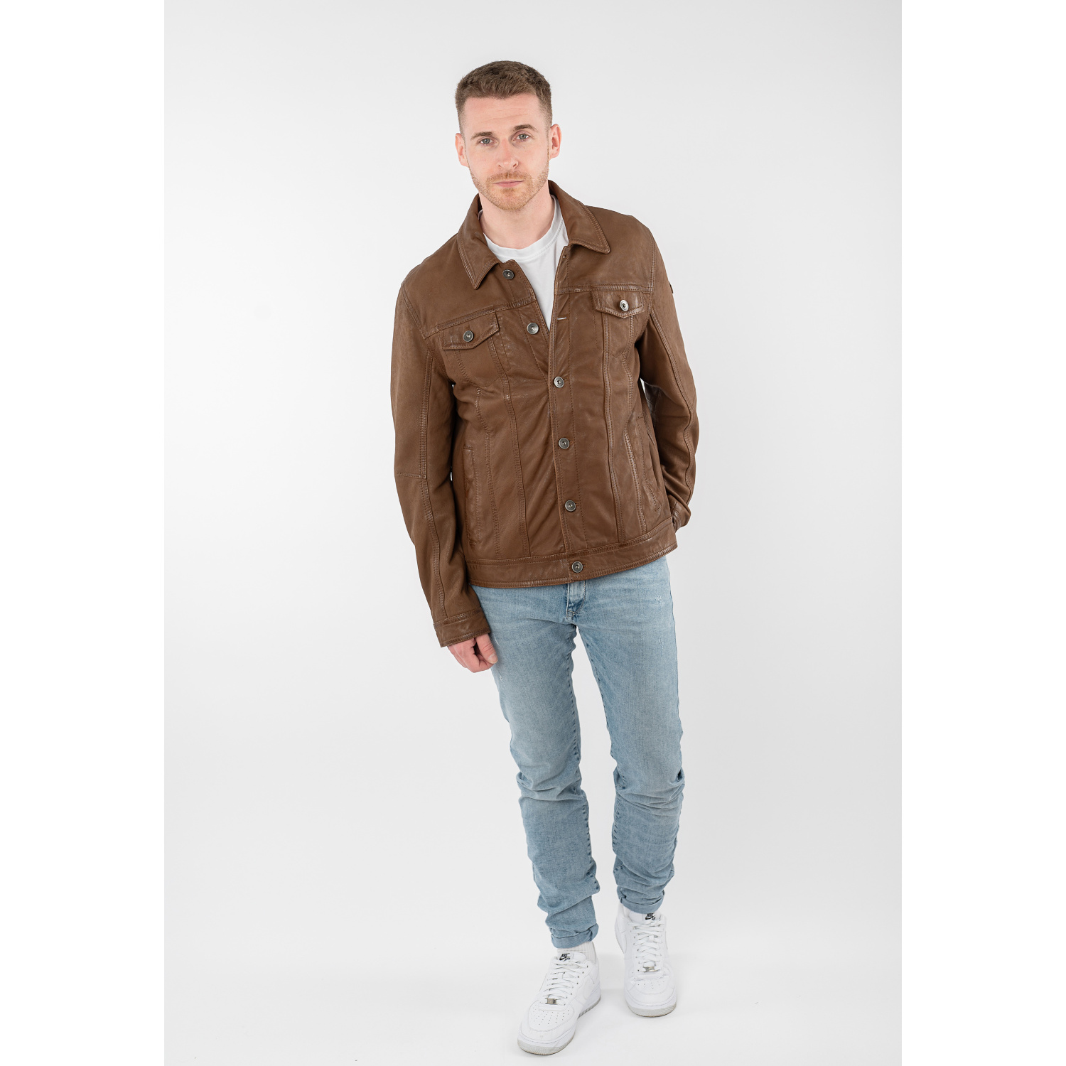 Męska skórzana kurtka Mauritius Ciemny Camel MMEddo