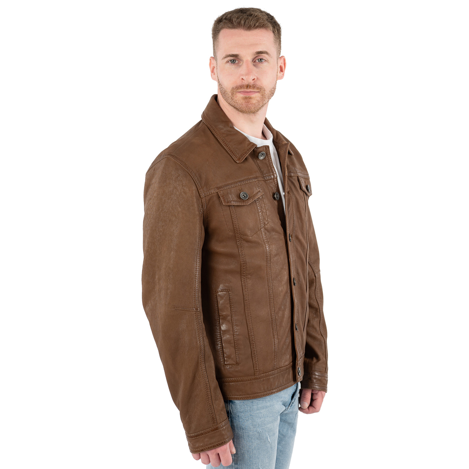 Męska skórzana kurtka Mauritius Ciemny Camel MMEddo