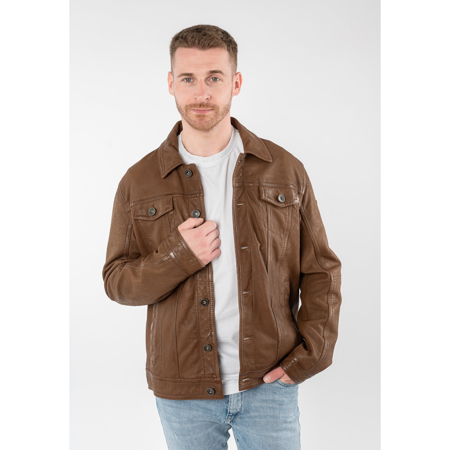 Męska skórzana kurtka Mauritius Ciemny Camel MMEddo