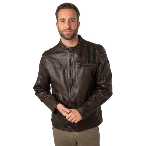 Męska skórzana kurtka Mauritius Ciemnobrązowa MMFaron