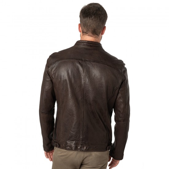Męska skórzana kurtka Mauritius Ciemnobrązowa MMFaron