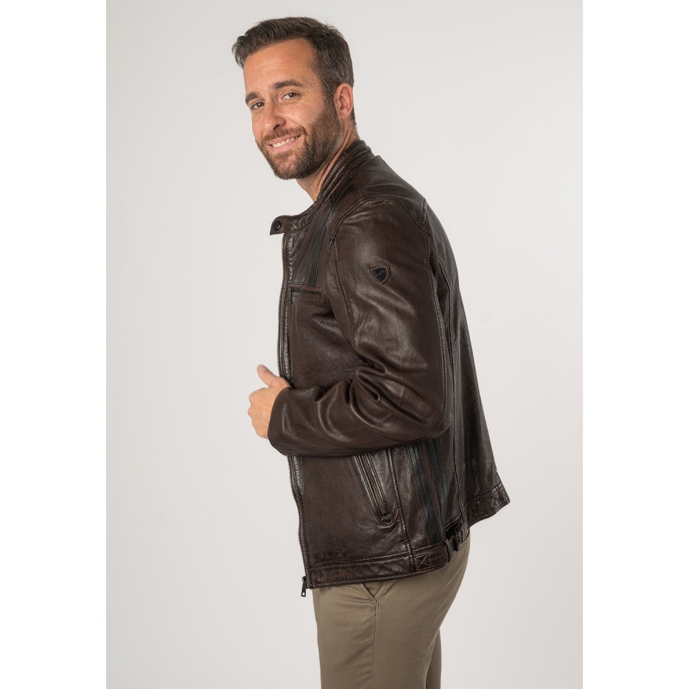Męska skórzana kurtka Mauritius Ciemnobrązowa MMFaron - readytowear