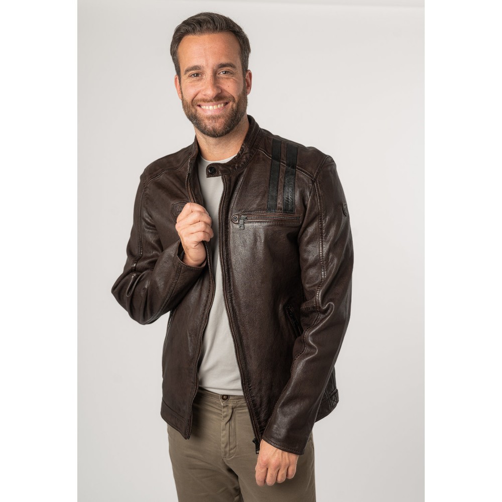 Męska skórzana kurtka Mauritius Ciemnobrązowa MMFaron - readytowear
