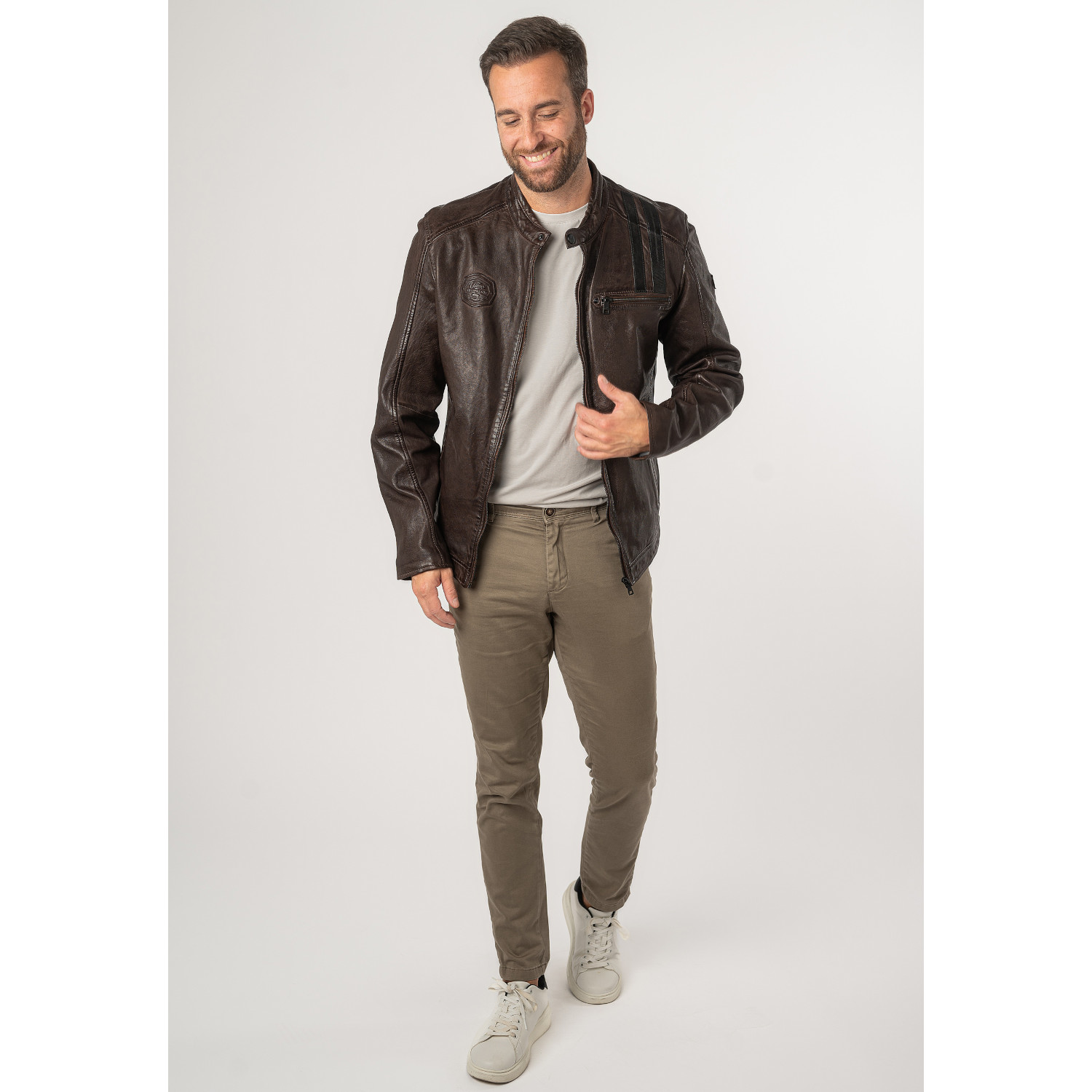 Męska skórzana kurtka Mauritius Ciemnobrązowa MMFaron – Kurtki skórzane