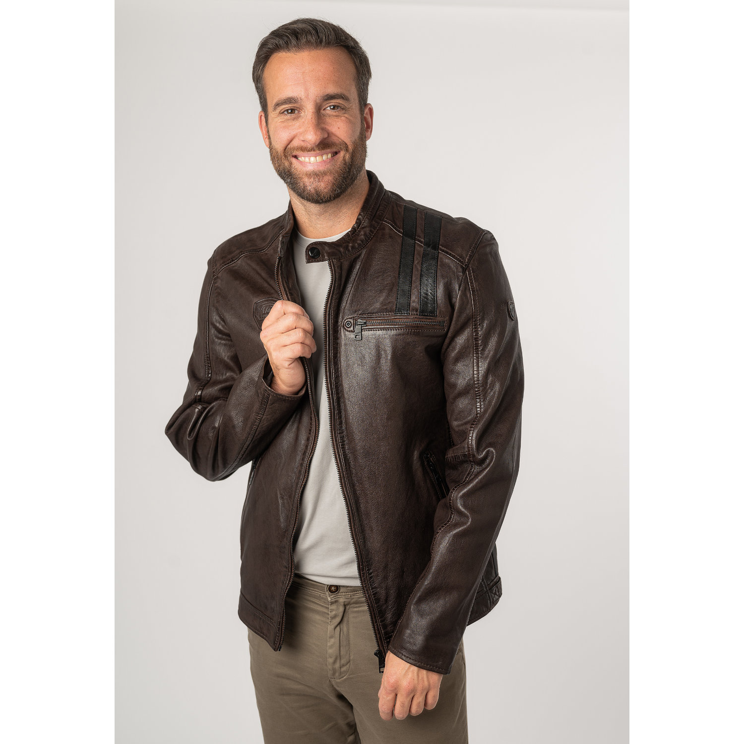 Męska skórzana kurtka Mauritius Ciemnobrązowa MMFaron – Kurtki skórzane