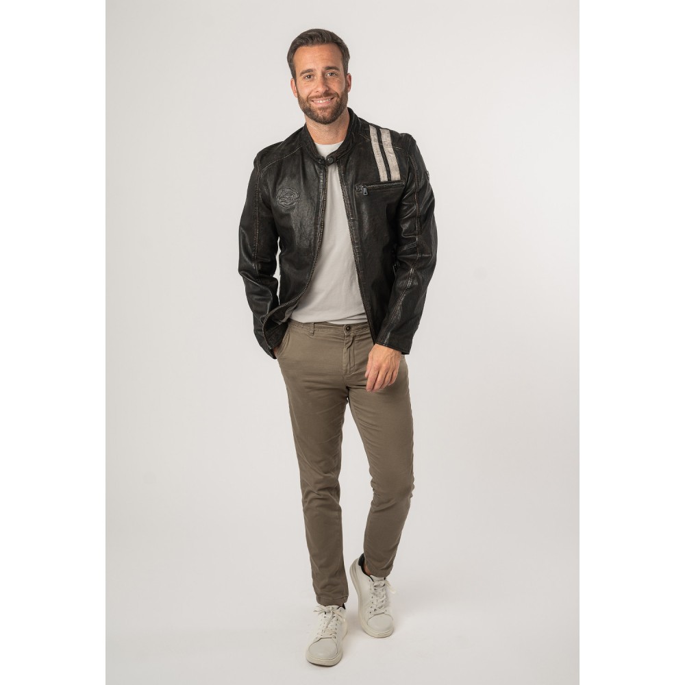 Męska skórzana kurtka Mauritius Antyczna czerń MMFaron - readytowear