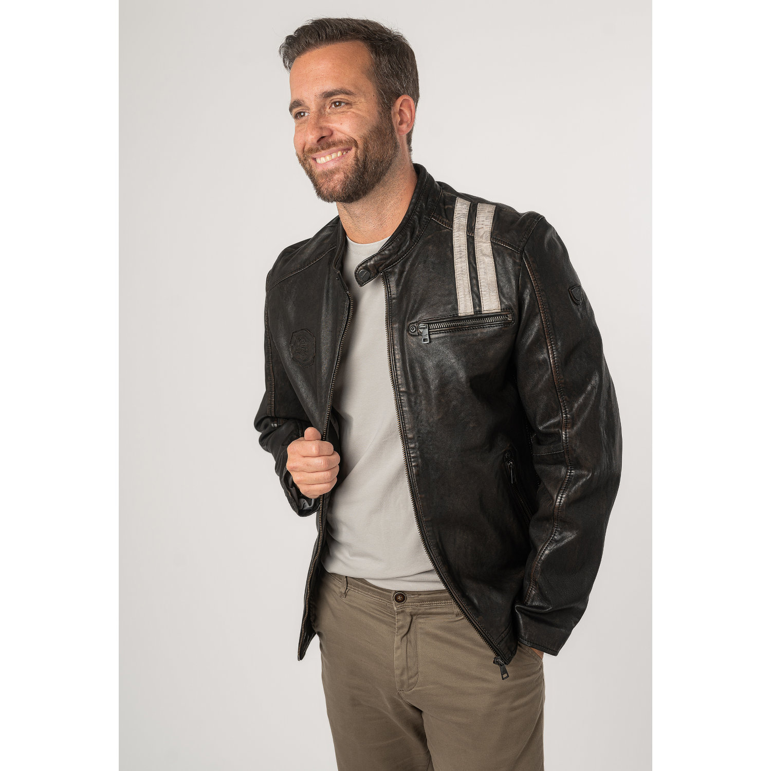 Męska skórzana kurtka Mauritius Antyczna czerń MMFaron – BLACK FRIDAY