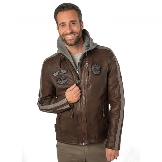 Męska skórzana kurtka Mauritius Brązowa MMFastness