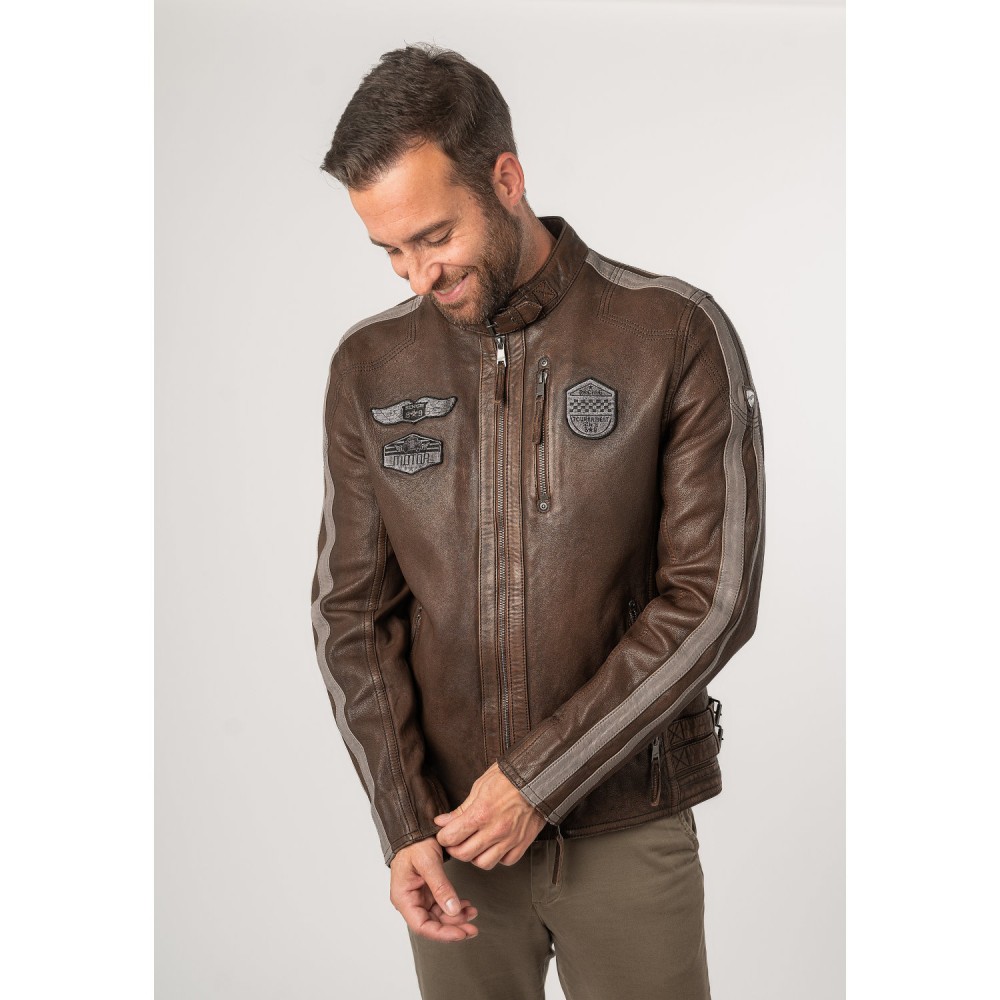 Męska skórzana kurtka Mauritius Brązowa MMFastness - readytowear