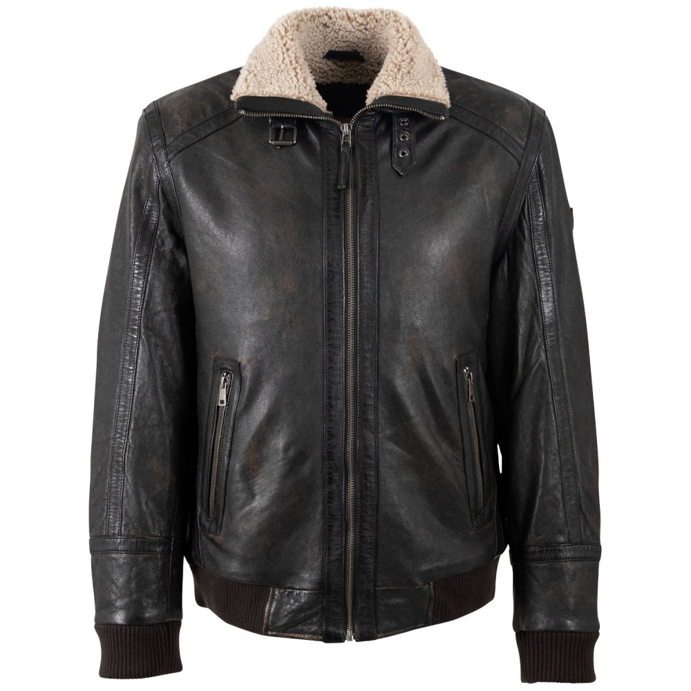 Męska skórzana kurtka Mauritius Antyczna czerń MMFyol - readytowear
