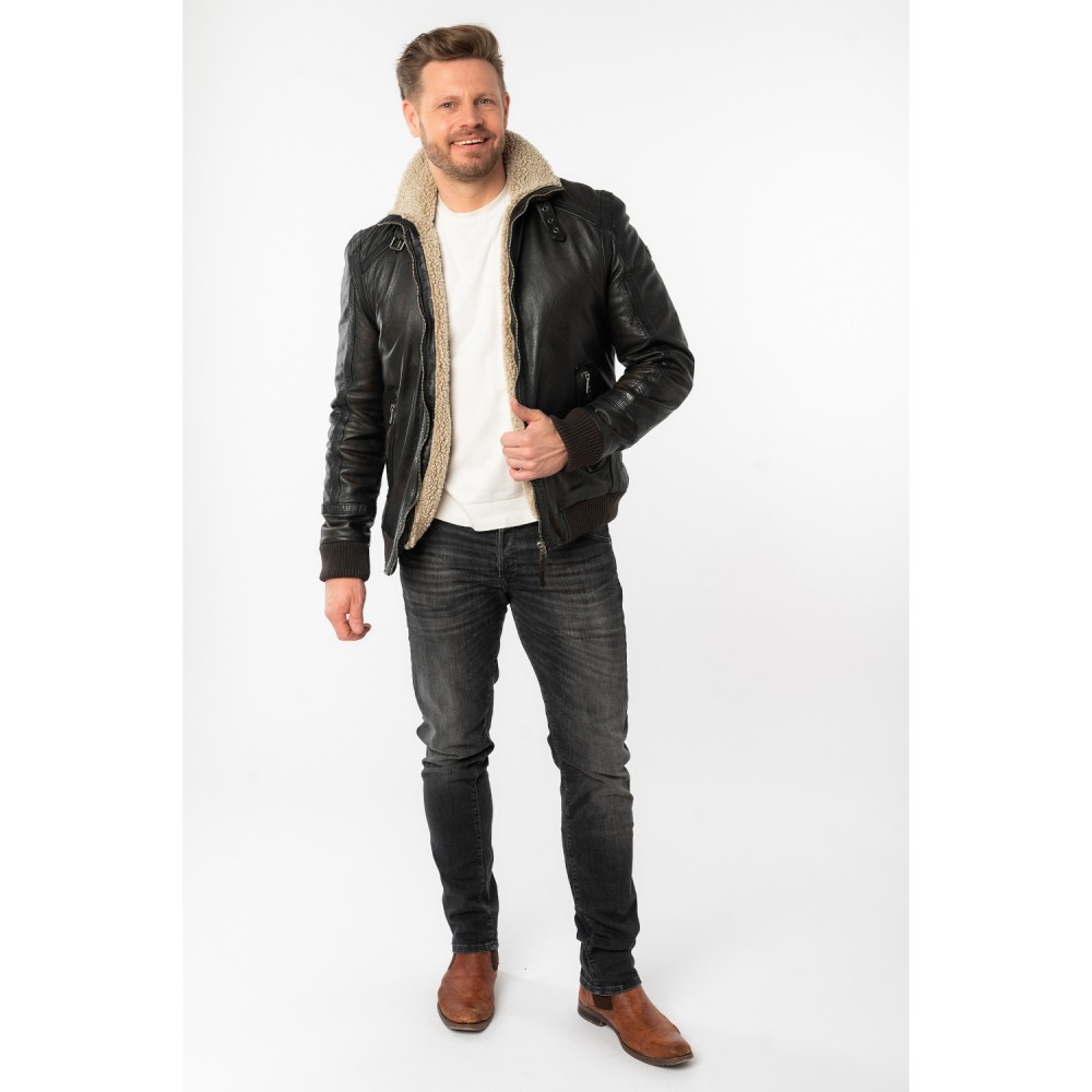 Męska skórzana kurtka Mauritius Antyczna czerń MMFyol - readytowear