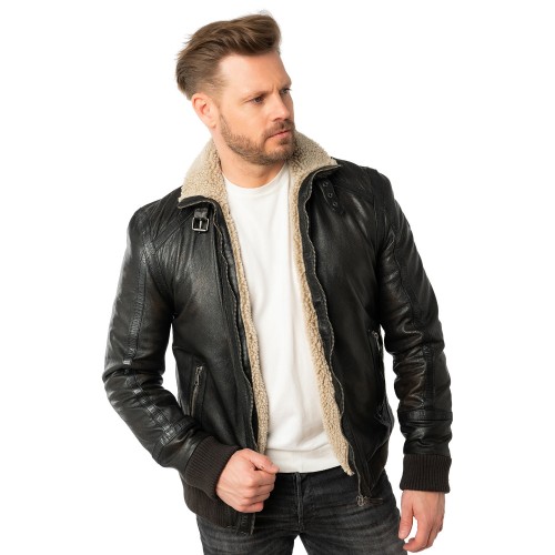 Męska skórzana kurtka Mauritius Antyczna czerń MMFyol