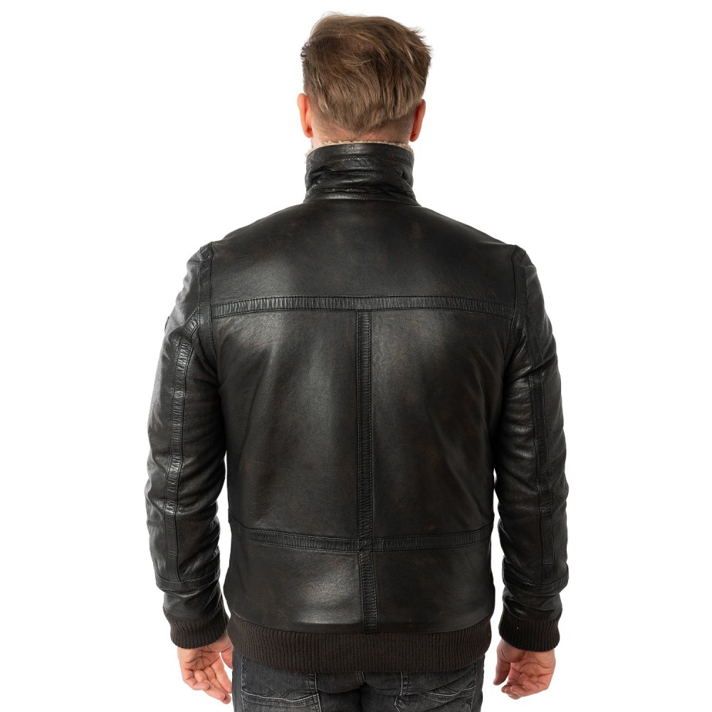 Męska skórzana kurtka Mauritius Antyczna czerń MMFyol