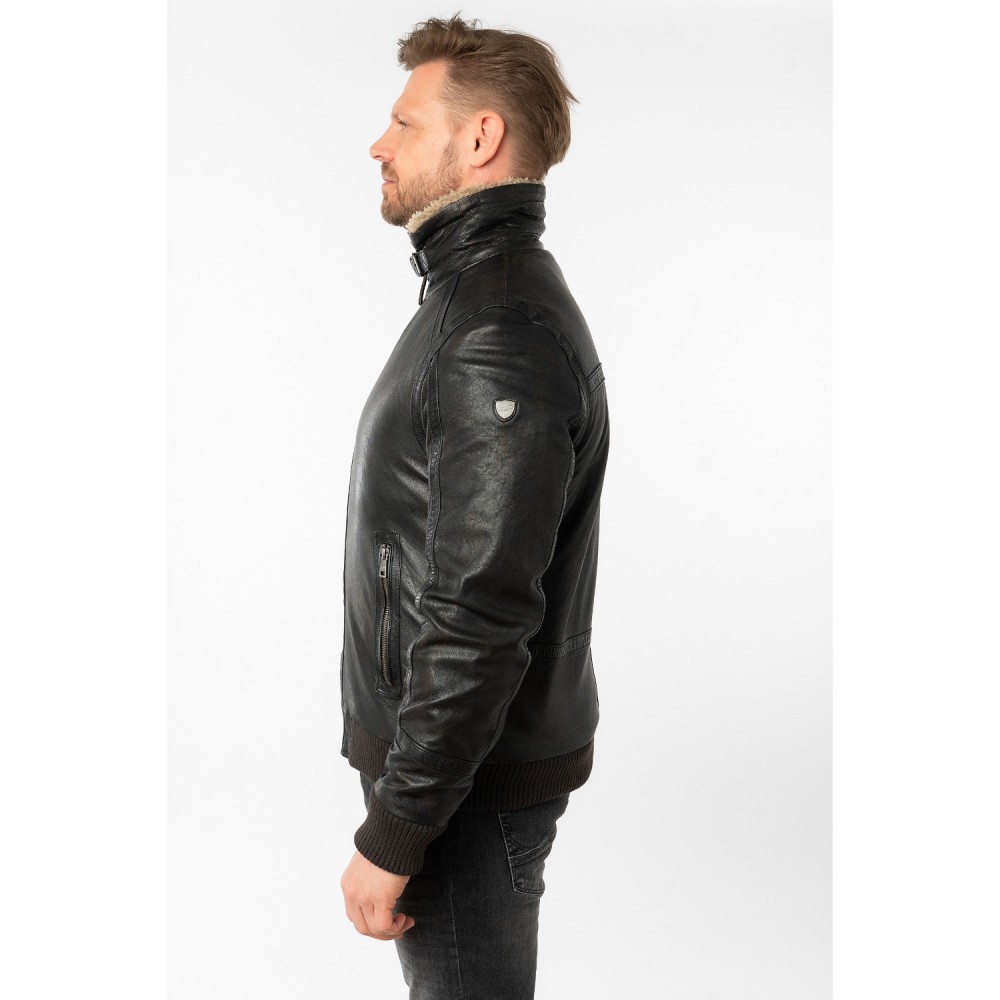 Męska skórzana kurtka Mauritius Antyczna czerń MMFyol - readytowear