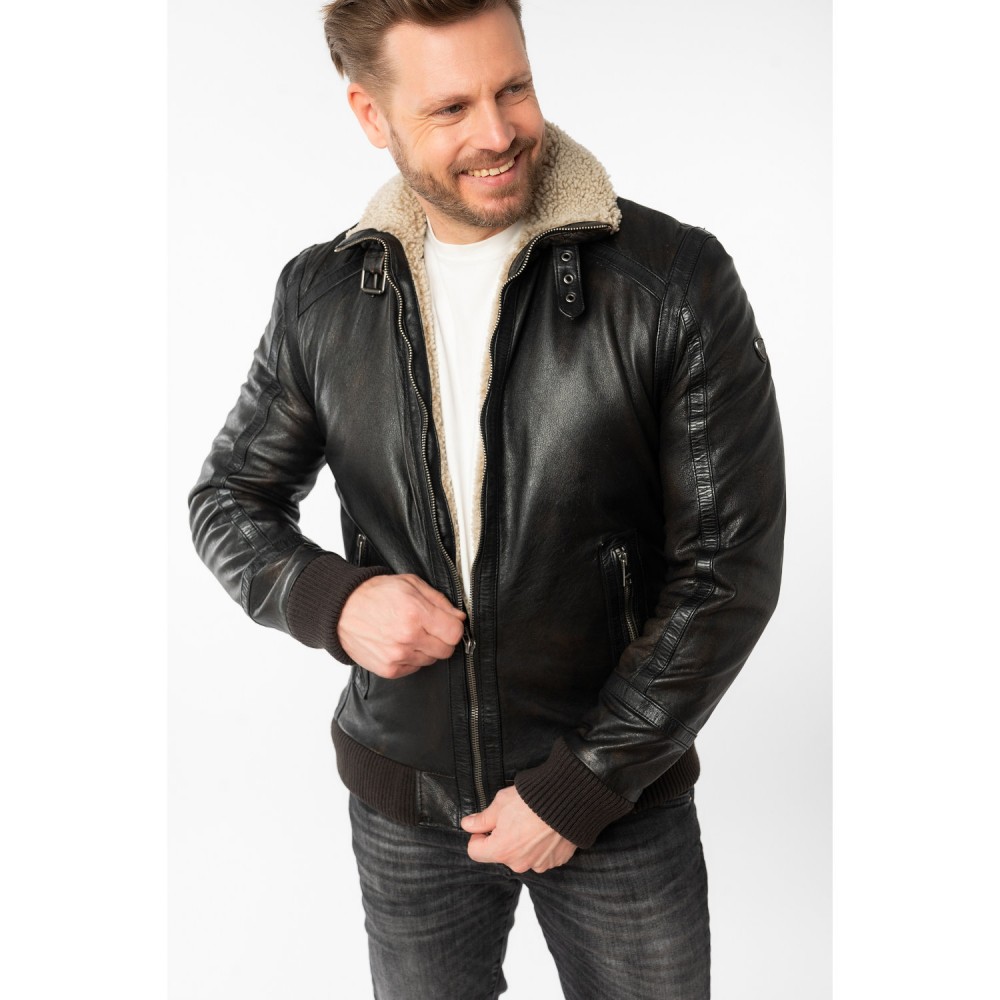 Męska skórzana kurtka Mauritius Antyczna czerń MMFyol - readytowear