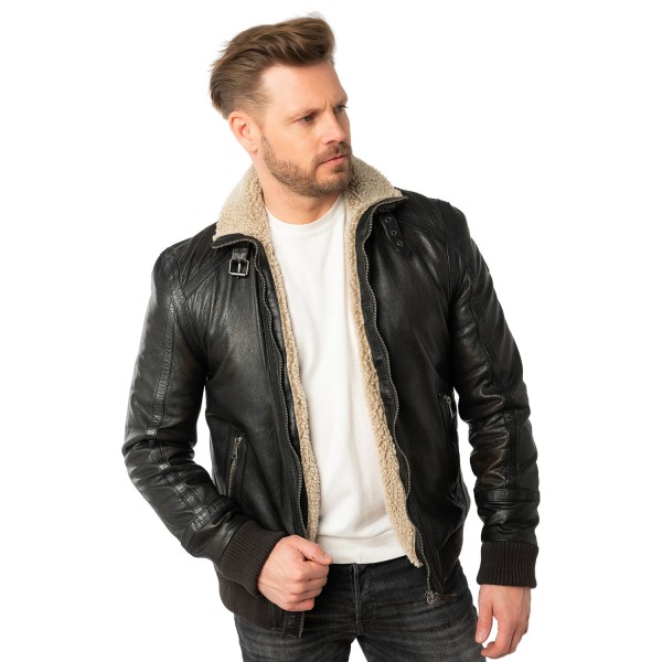 Męska skórzana kurtka Mauritius Antyczna czerń MMFyol