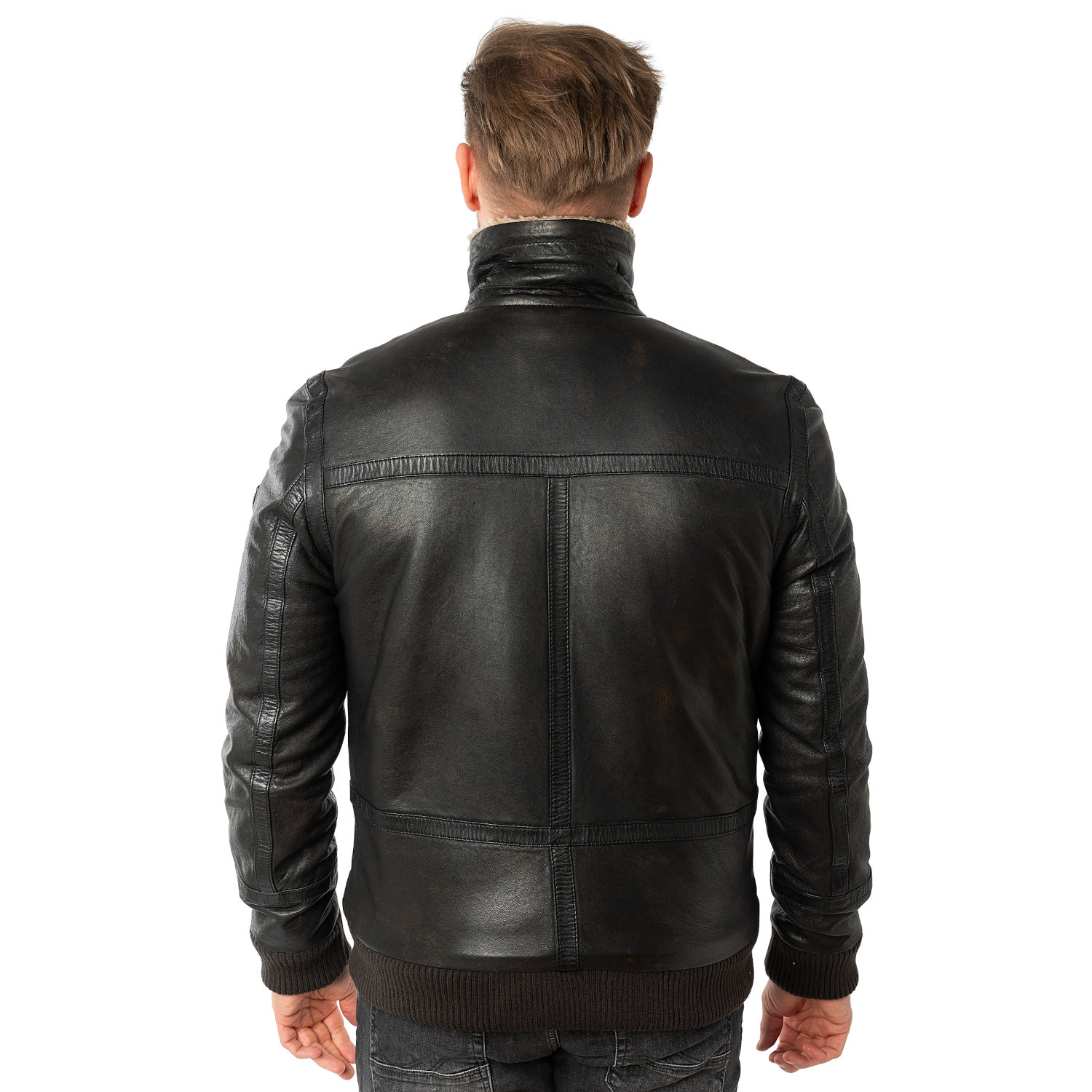 Męska skórzana kurtka Mauritius Antyczna czerń MMFyol – Kurtki skórzane