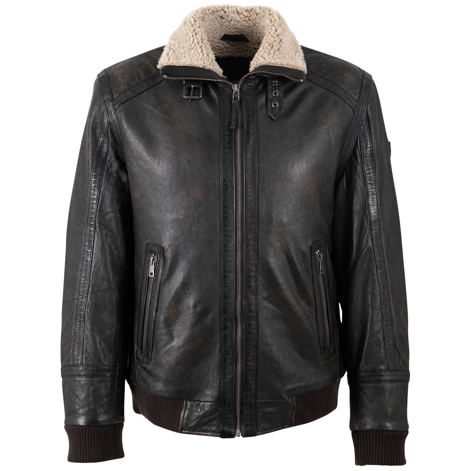Męska skórzana kurtka Mauritius Antyczna czerń MMFyol – Kurtki skórzane
