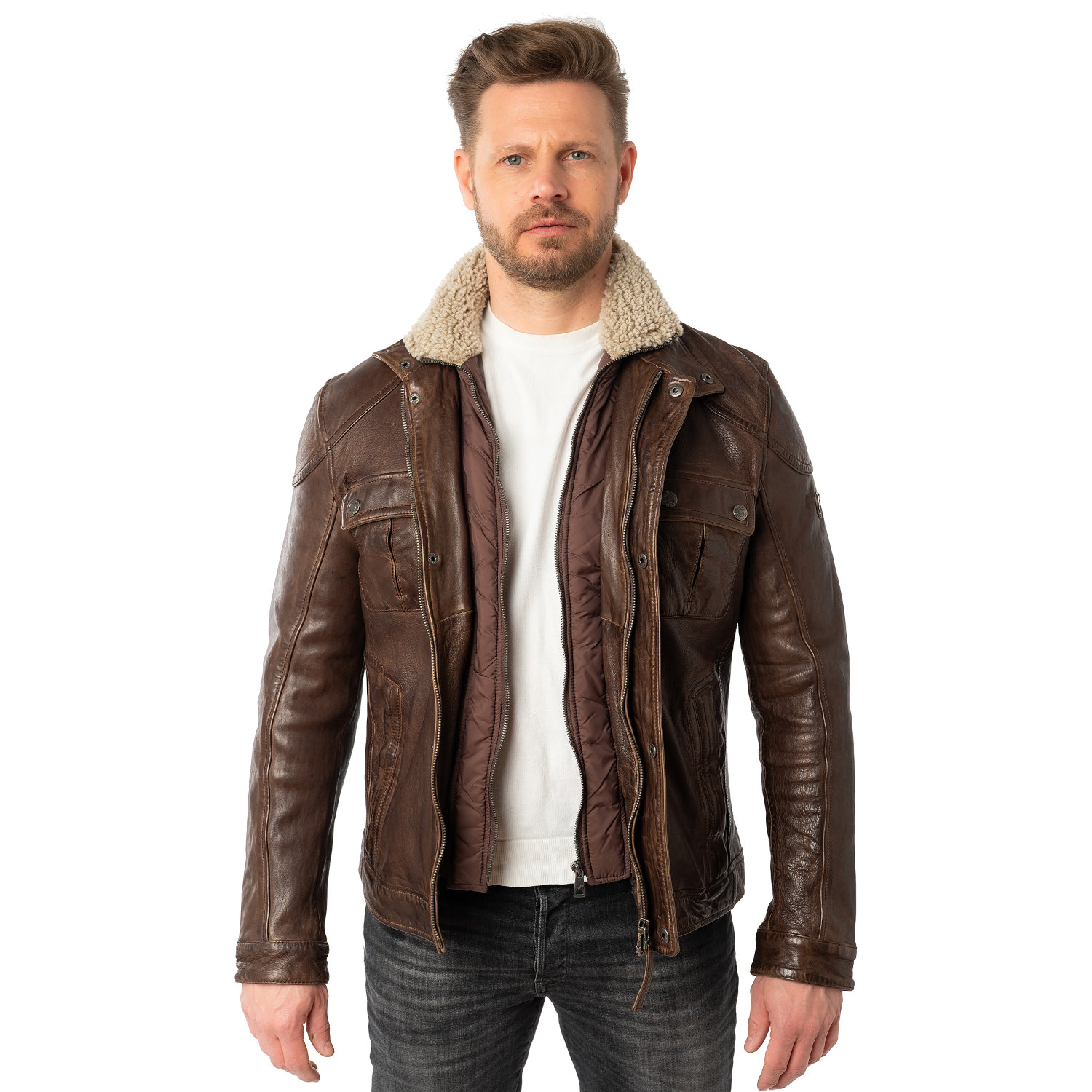 Męska skórzana kurtka Mauritius Brązowa MMGarreck – BLACK FRIDAY