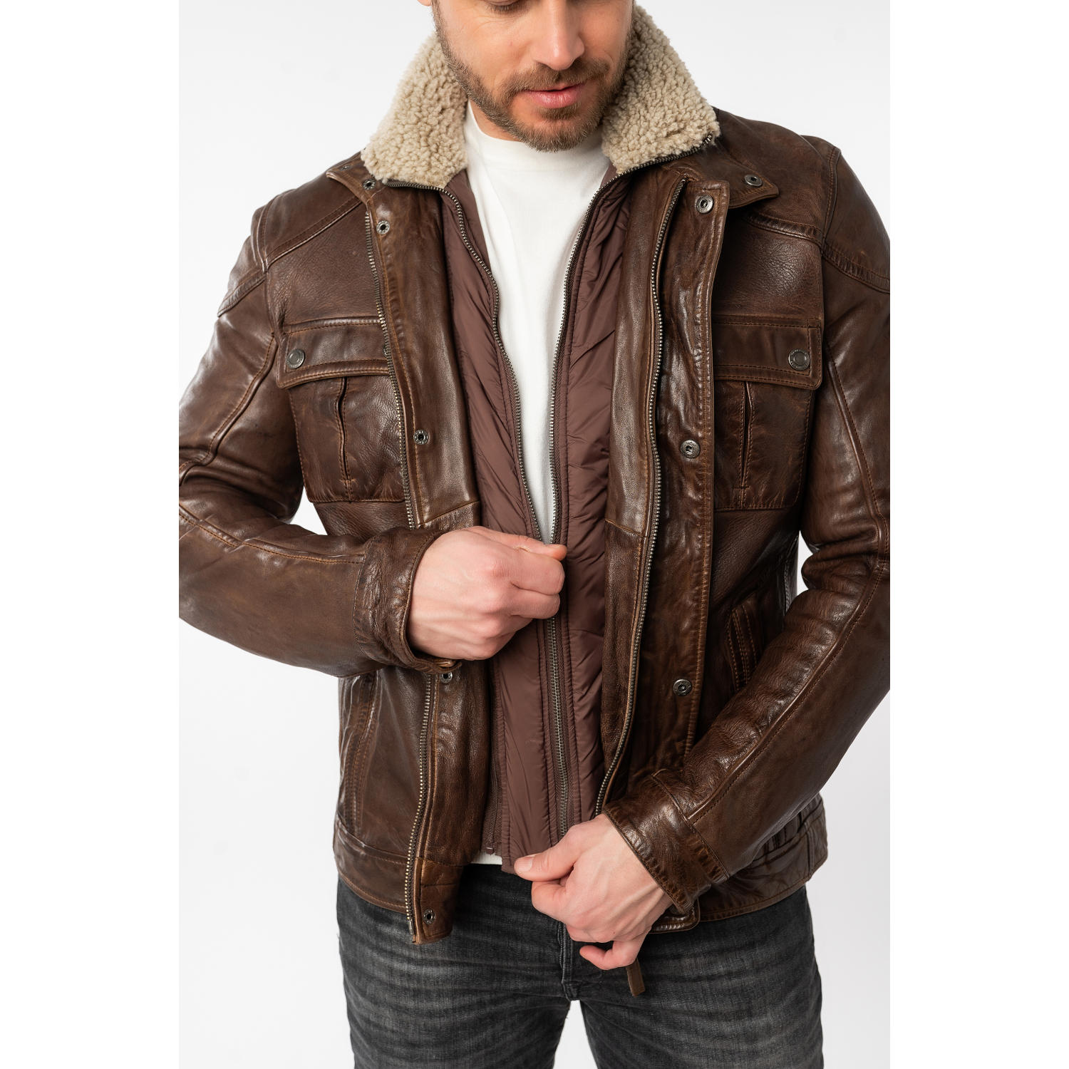 Męska skórzana kurtka Mauritius Brązowa MMGarreck – BLACK FRIDAY