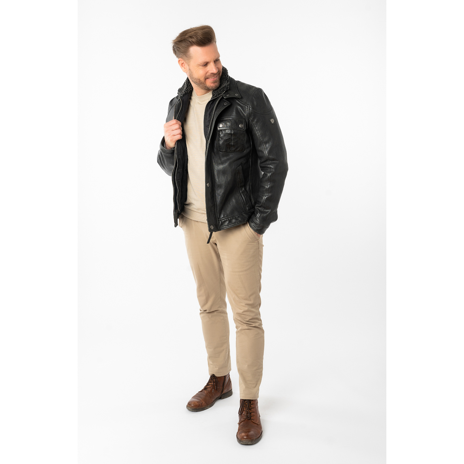 Męska skórzana kurtka Mauritius Czarna MMGarreck – Kurtki skórzane