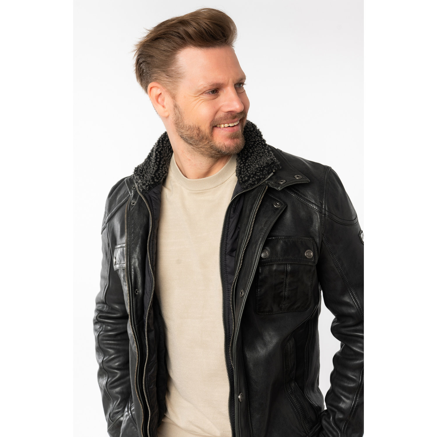 Męska skórzana kurtka Mauritius Czarna MMGarreck – Kurtki skórzane
