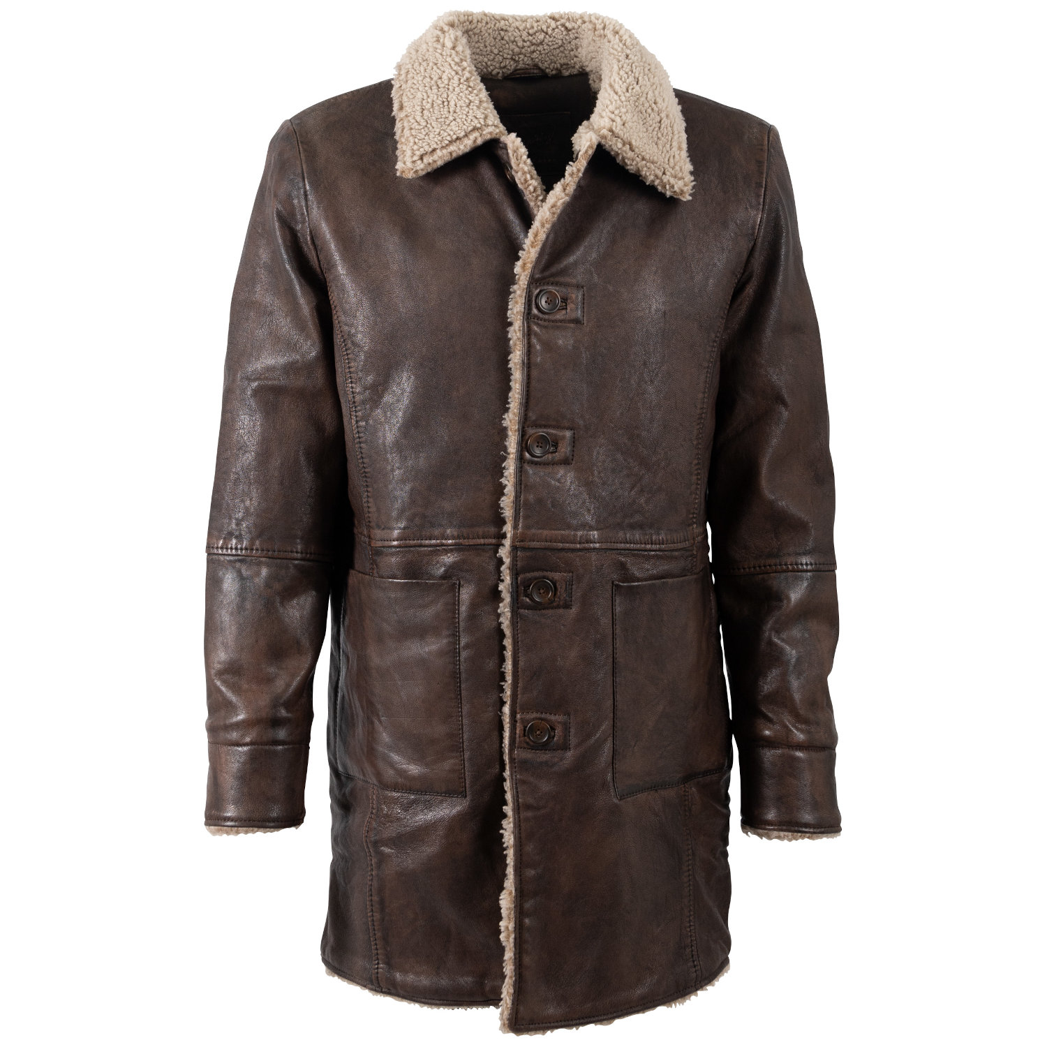 Męska długa zimowa kurtka skórzana Mauritius Antyczny brąz MMGrisz – Kurtki skórzane