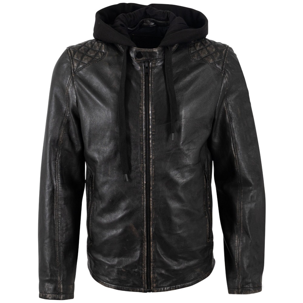 Męska skórzana kurtka Mauritius Antyczna czerń MMHayato 2 - readytowear