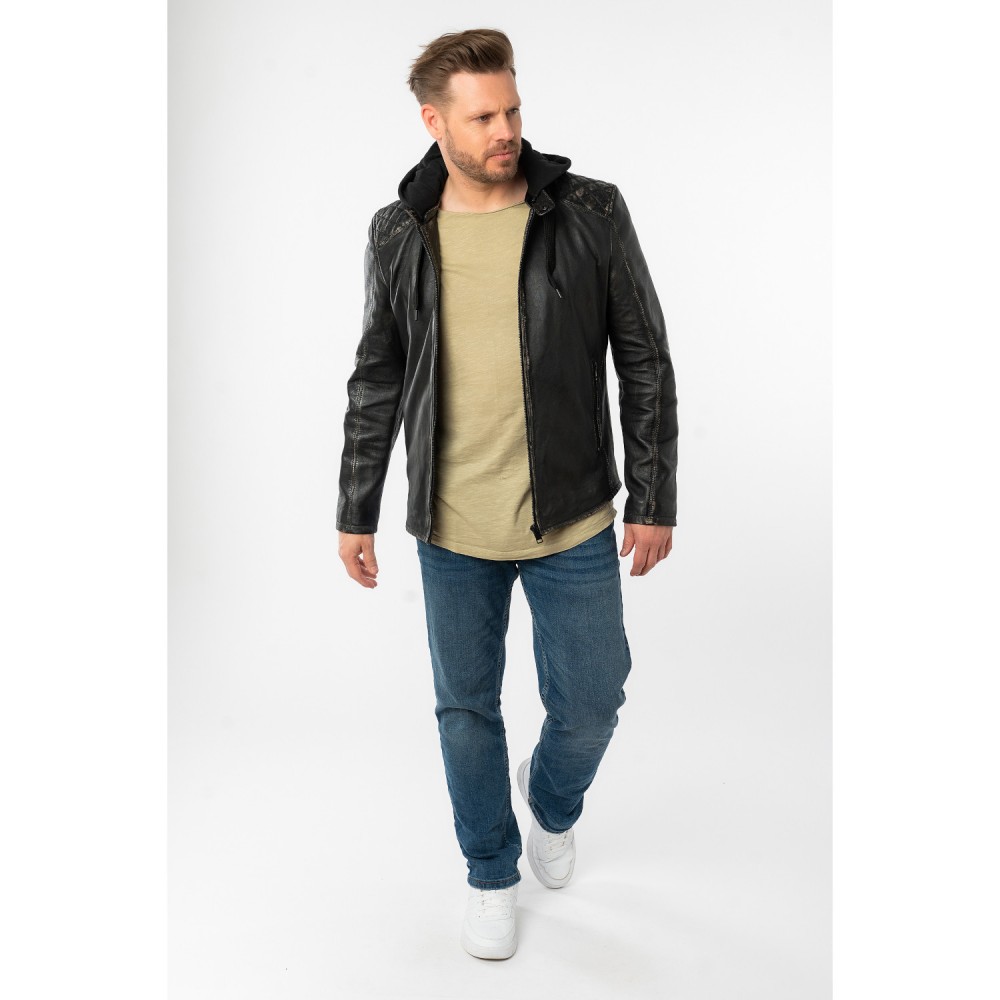 Męska skórzana kurtka Mauritius Antyczna czerń MMHayato 2 - readytowear