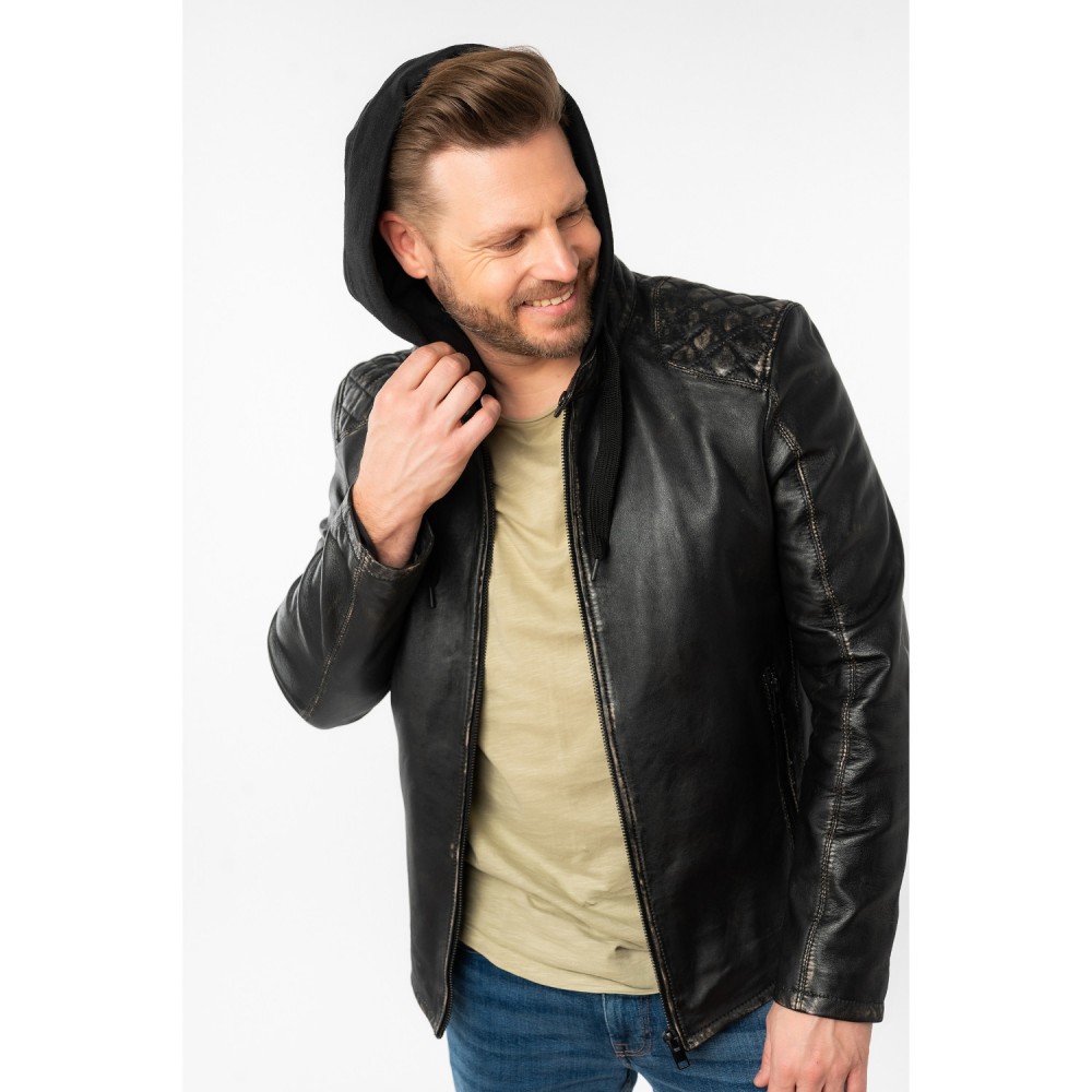 Męska skórzana kurtka Mauritius Antyczna czerń MMHayato 2 - readytowear