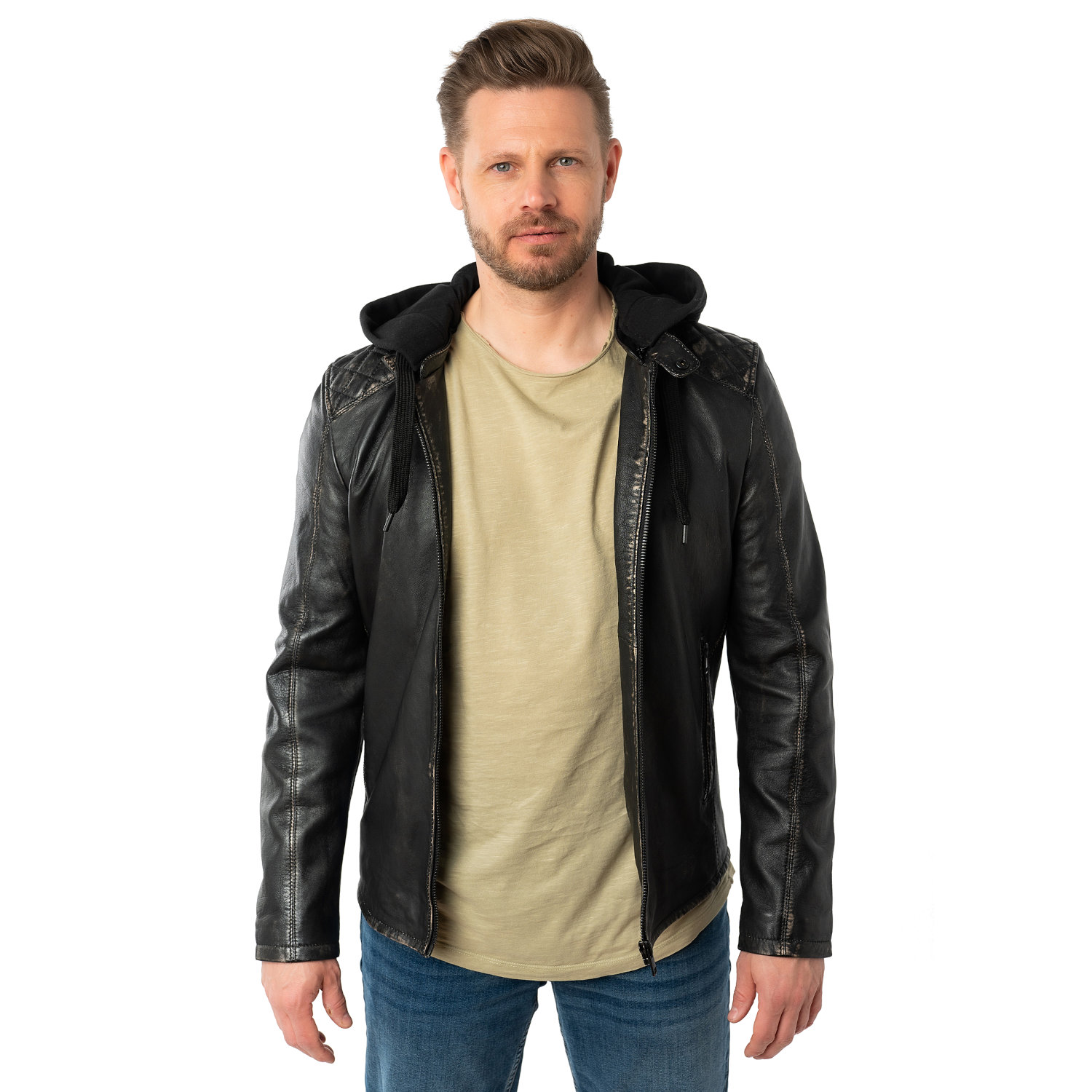Męska skórzana kurtka Mauritius Antyczna czerń MMHayato 2 – Kurtki skórzane
