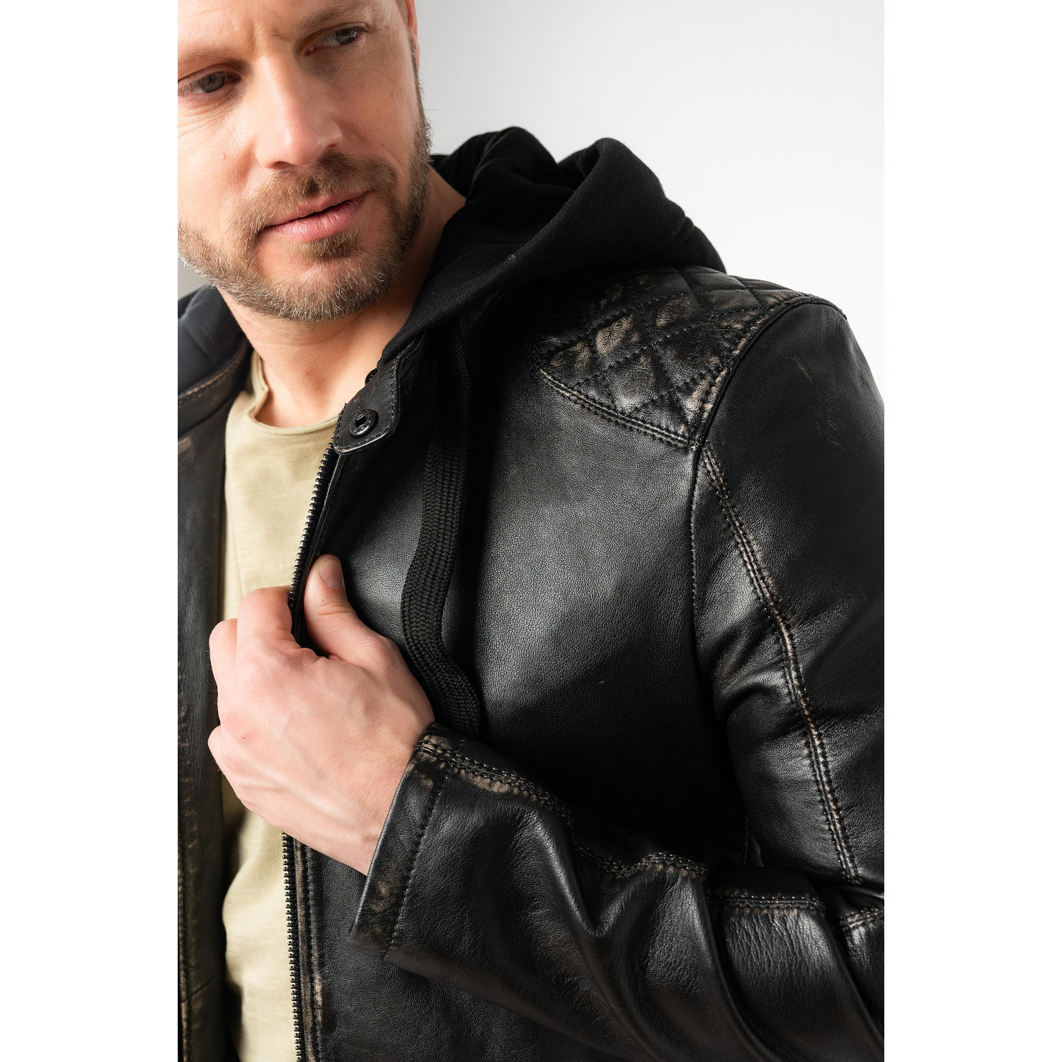 Męska skórzana kurtka Mauritius Antyczna czerń MMHayato 2 – Kurtki skórzane