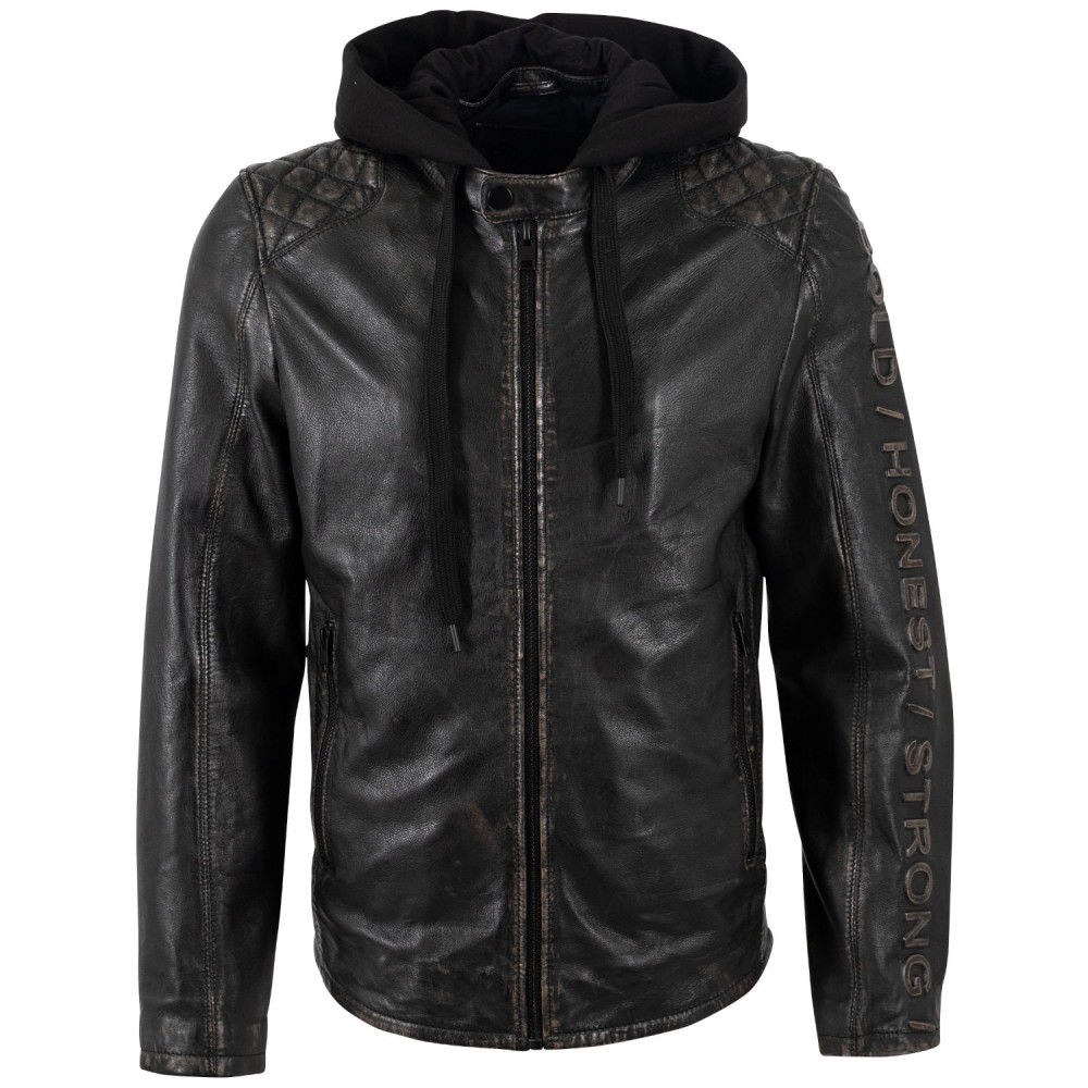 Męska skórzana kurtka Mauritius Antyczna czerń MMHayato - readytowear