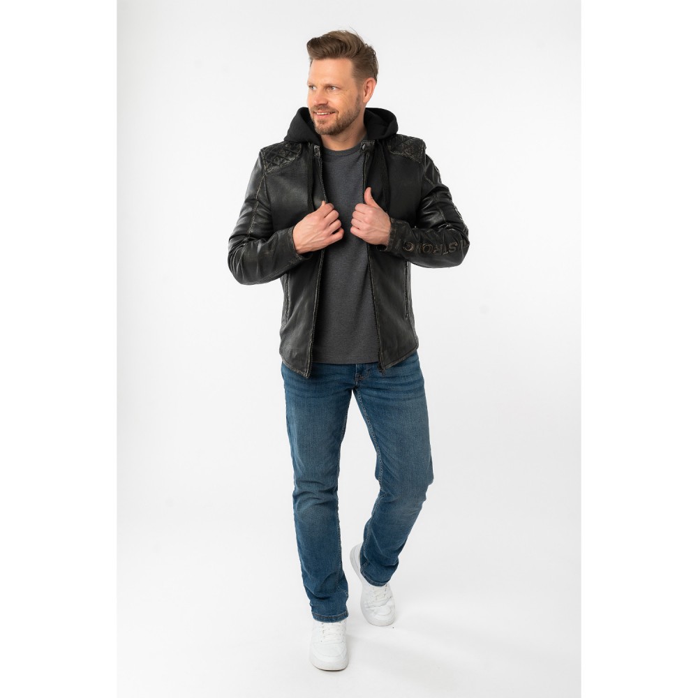 Męska skórzana kurtka Mauritius Antyczna czerń MMHayato - readytowear
