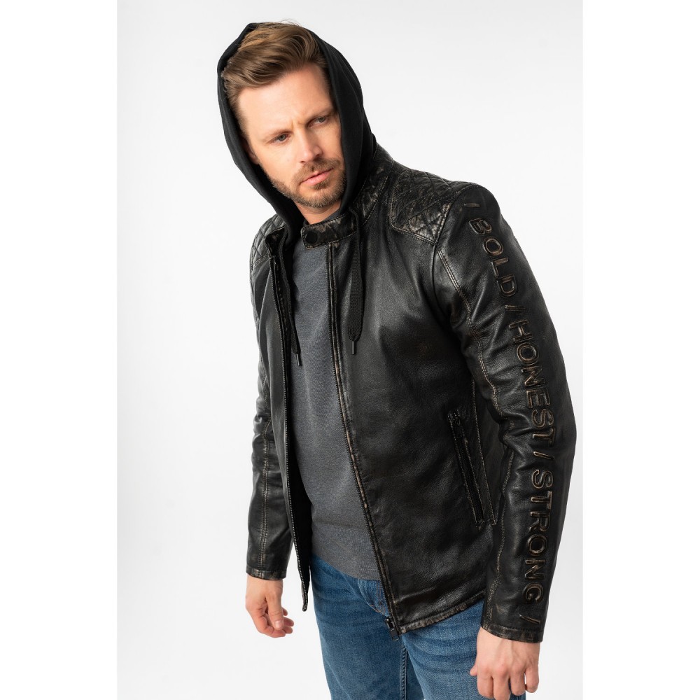Męska skórzana kurtka Mauritius Antyczna czerń MMHayato - readytowear