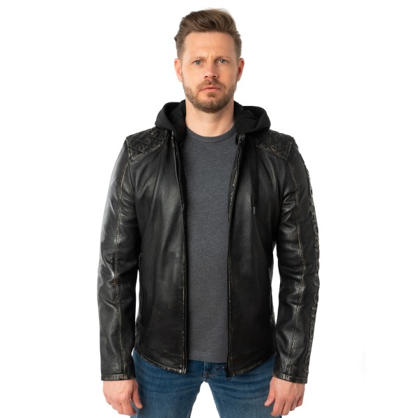 Męska skórzana kurtka Mauritius Antyczna czerń MMHayato