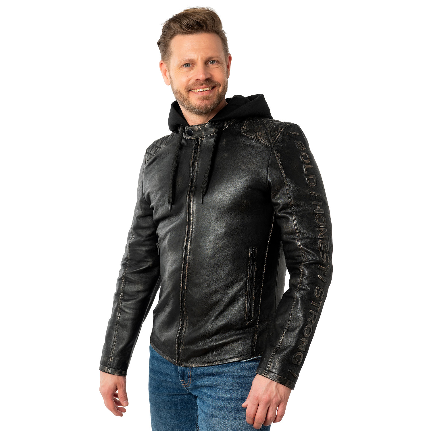 Męska skórzana kurtka Mauritius Antyczna czerń MMHayato – Kurtki skórzane