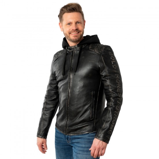 Męska skórzana kurtka Mauritius Antyczna czerń MMHayato