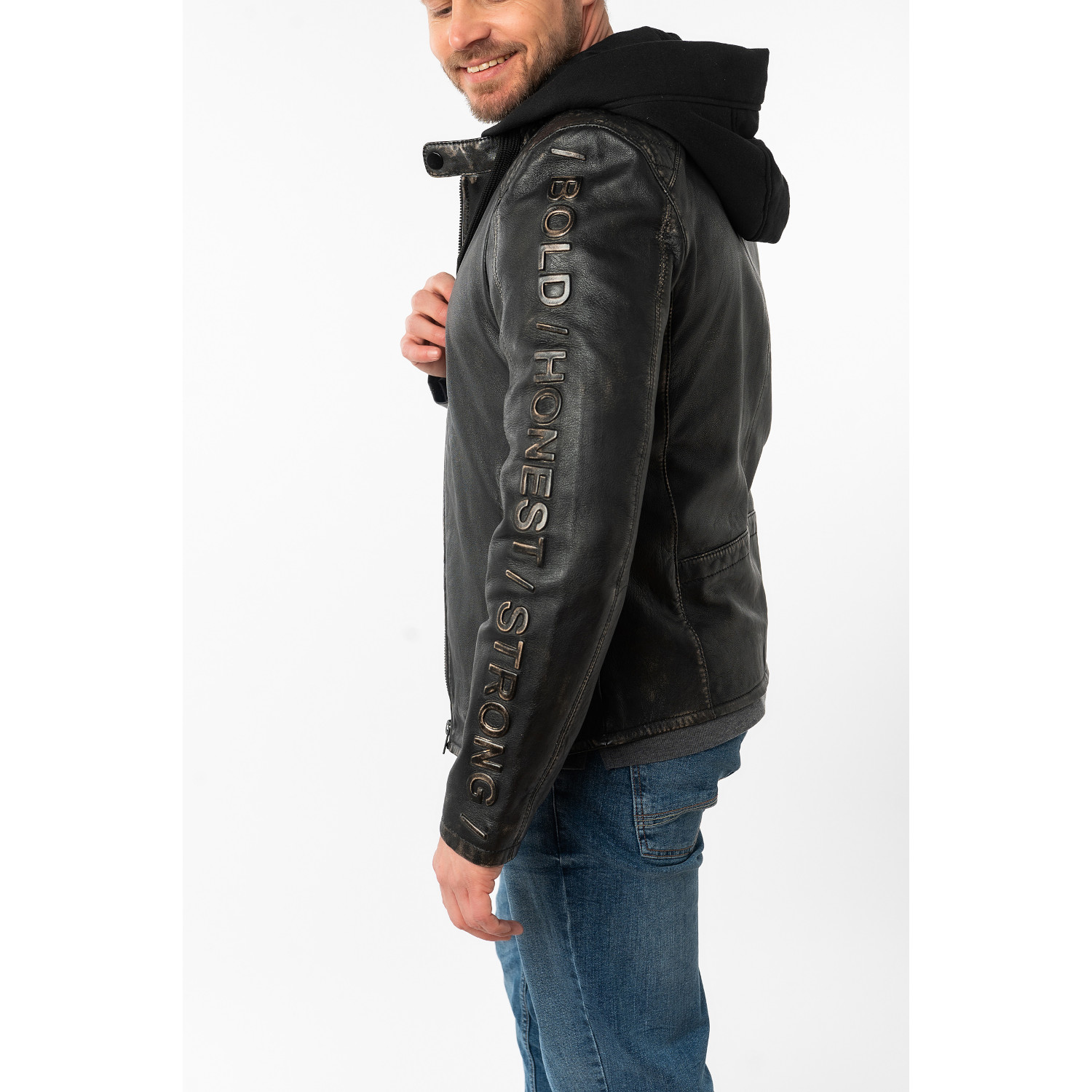 Męska skórzana kurtka Mauritius Antyczna czerń MMHayato – Kurtki skórzane